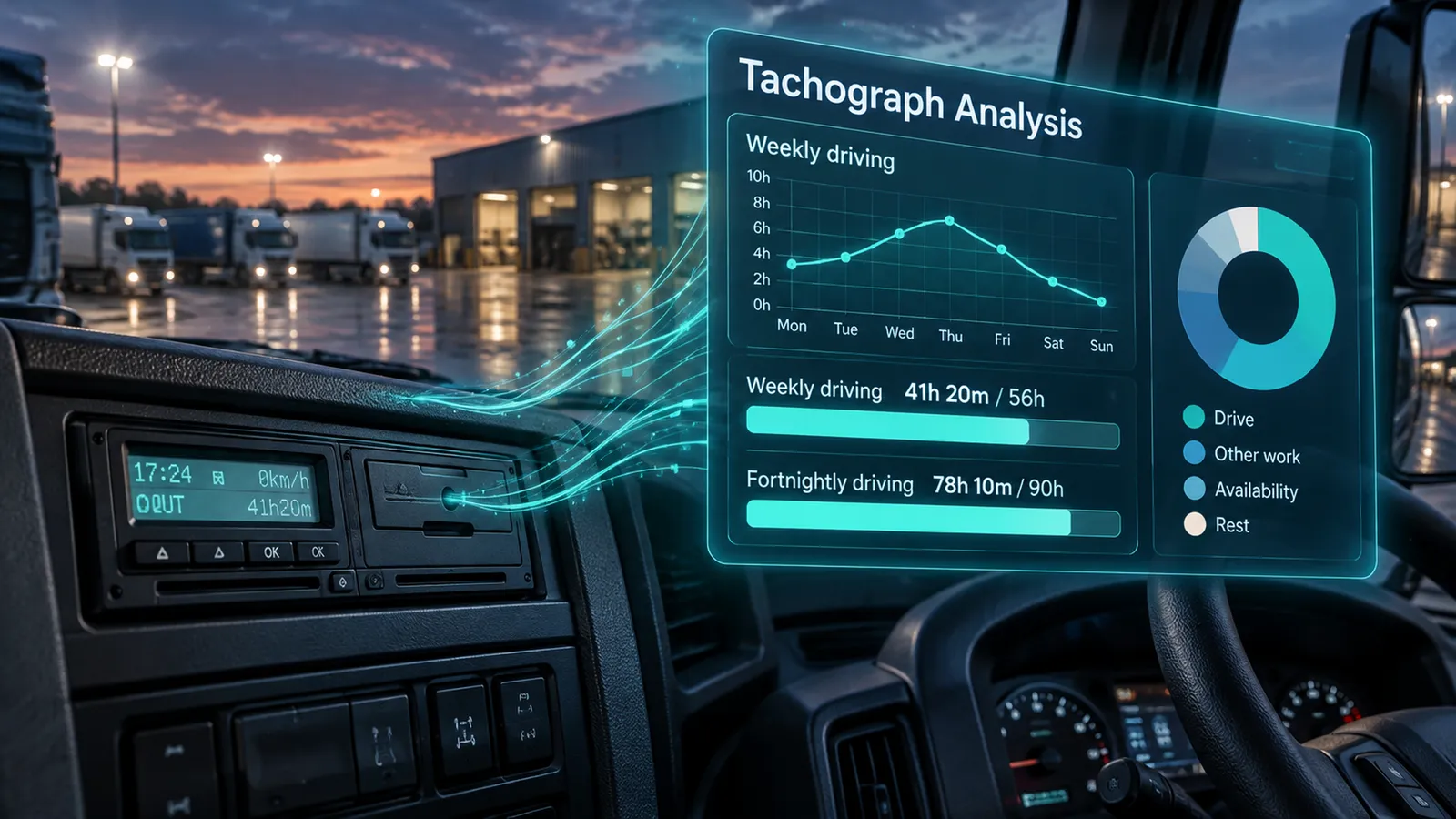 Tachograph analysis on a vehicle unit: weekly and fortnightly driving against the limits